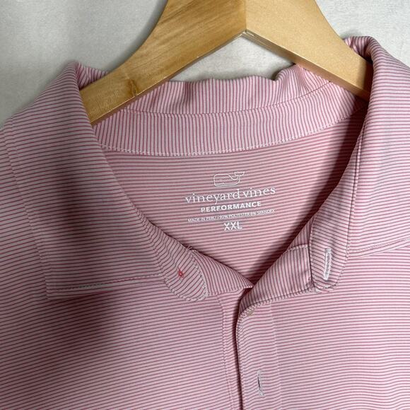 Vineyard Vines Polo Shirt Mens 2XL Pink Striped Performance Golf Whale Logo - Picture 4 of 8